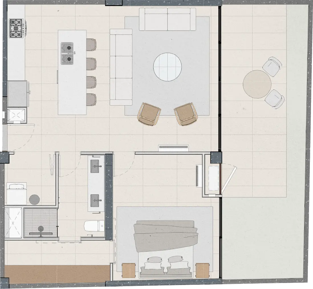 Garden unit floorplan, N1